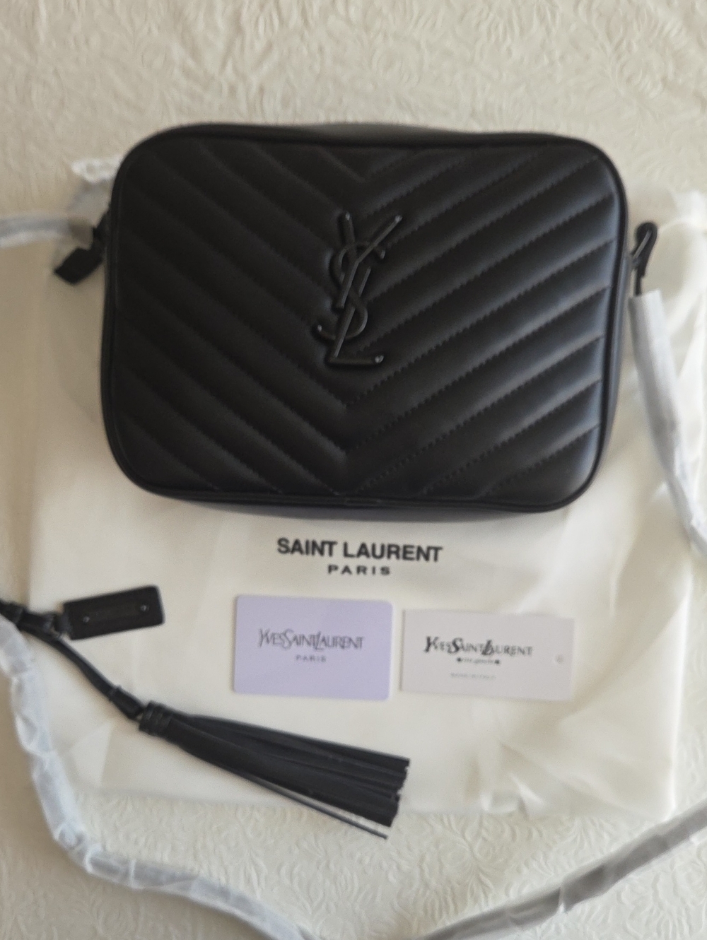 NWOT Black Quilted Faux Leather Bag with Tassel